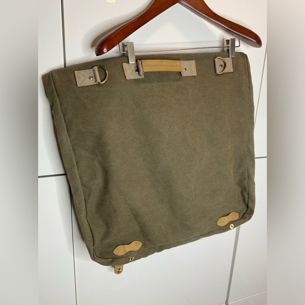 Park Hill canvas garment bag with original shoulder strap. khaki / brown